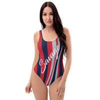 ThatXpression's Blue & Navy New England Themed Striped Savage One-Piece Swimsuit