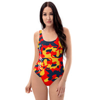 ThatXpression Fashion Camo Denver Themed Navy Yellow One-Piece Swimsuit