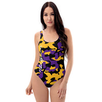 ThatXpression Fashion Camo Los Angeles Themed Purple Black One-Piece Swimsuit