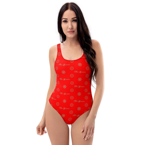 ThatXpression Fashion's Elegance Collection Red and Tan One-Piece Swimsuit