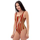 ThatXpression's Red & Gold San Francisco Themed Striped Savage One-Piece Swimsuit