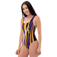 ThatXpression's Purple & Gold Los Angeles Themed Striped Savage One-Piece Swimsuit