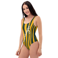 ThatXpression's Green & Gold Green Bay Themed Striped Savage One-Piece Swimsuit