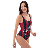 ThatXpression's Red & Navy Houston Themed Striped Savage One-Piece Swimsuit