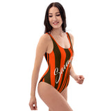 ThatXpression's Orange & Brown Cleveland Themed Striped Savage One-Piece Swimsuit