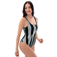 ThatXpression's Black & Grey Las Vegas Themed Striped Savage One-Piece Swimsuit