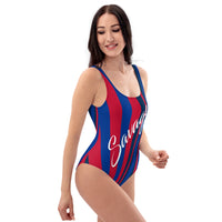 ThatXpression's Navy & Red Buffalo Themed Striped Savage One-Piece Swimsuit