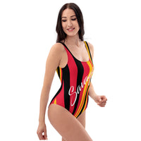 ThatXpression's Black & Gold Kansas CIty Themed Striped Savage One-Piece Swimsuit