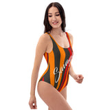 ThatXpression's Red & Gold Tampa Bay Themed Striped Savage One-Piece Swimsuit