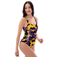 ThatXpression Fashion Camo Los Angeles Themed Purple Black One-Piece Swimsuit