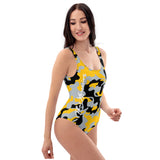 ThatXpression Fashion Camo Pittsburgh Themed Black Yellow One-Piece Swimsuit