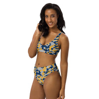 ThatXpression Fashion Navy Yellow Silver Camo Themed high-waisted bikini