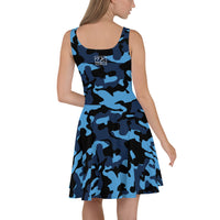 ThatXpression Fashion Navy Blue Camo Skater Dress