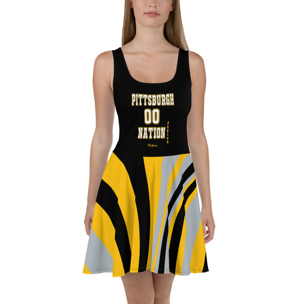 ThatXpression Plus Size Home Team Pittsburgh Black Yellow Skater Dress
