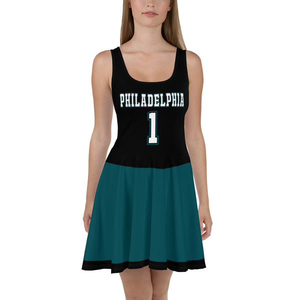 ThatXpression Black Green Philadelphia Jersey Themed Skater Dress