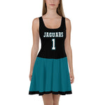 ThatXpression Teal Black Jaguars Jersey Themed Skater Dress