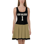 ThatXpression Black Gold New Orleans Jersey Themed Skater Dress
