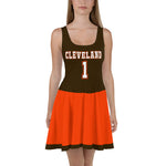 ThatXpression Orange Brown Cleveland Jersey Themed Skater Dress
