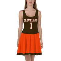ThatXpression Orange Brown Cleveland Jersey Themed Skater Dress