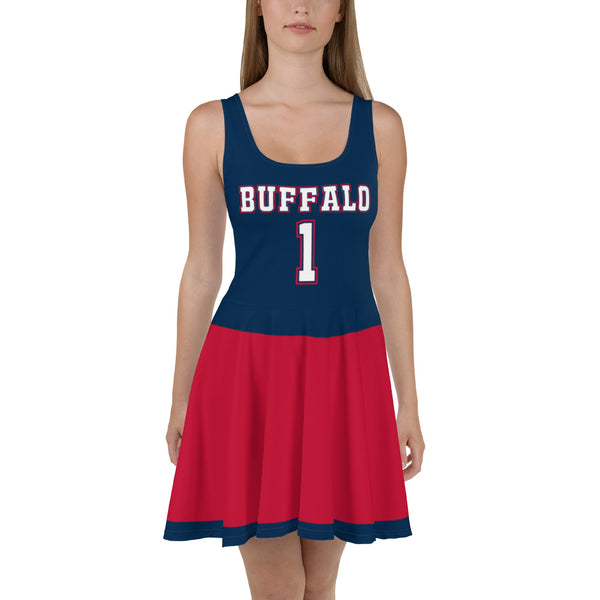 ThatXpression Navy Red Buffalo Jersey Themed Skater Dress