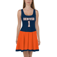 ThatXpression Navy Orange Denver Jersey Themed Skater Dress