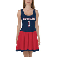 ThatXpression Navy Red New England Jersey Themed Skater Dress