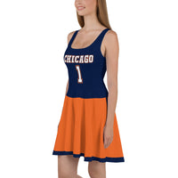 ThatXpression Navy Orange Chicago Jersey Themed Skater Dress