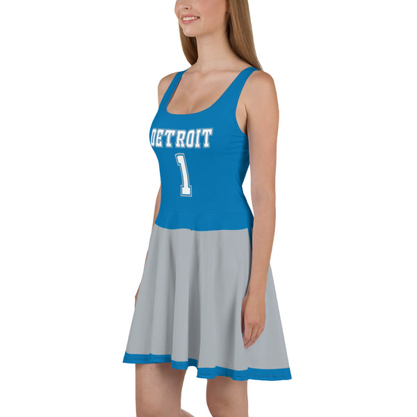 ThatXpression Gray Teal Detroit Jersey Themed Skater Dress
