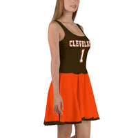 ThatXpression Orange Brown Cleveland Jersey Themed Skater Dress