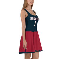 ThatXpression Navy Red Houston Jersey Themed Skater Dress