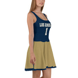 ThatXpression Navy Gold Los Angeles Jersey Themed Skater Dress