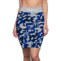 ThatXpression Fashion Navy Gray Camouflaged Women's Pencil Skirt 1YZF2
