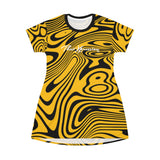 ThatXpression Fashion Black Yellow Swirl T-Shirt Dress P98J