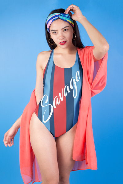 ThatXpression's Blue & Red Tennessee Themed Striped Savage One-Piece Swimsuit
