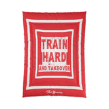 Train Hard And Takeover Affirmation Sports Gym Fitness Blue(CF1) Comforter