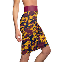 ThatXpression Fashion Navy Gold Camouflaged Women's Pencil Skirt 1YZF2