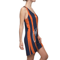 ThatXpression Fashion Navy Orange Enlarged Chicago Print Racerback Dress