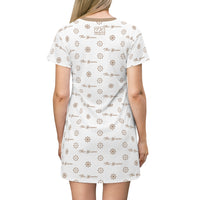 ThatXpression Fashion's Elegance Collection White and Tan T-Shirt Dress