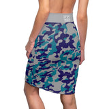 ThatXpression Fashion Navy Teal Gray Camouflaged Women's Pencil Skirt 7X41K