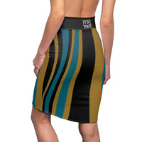 ThatXpression Fashion Gold Teal Striped Themed Women's Pencil Skirt 1YZF2