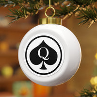 Queen Of Spades Black White Festive Christmas Ball Ornament With Ribbon