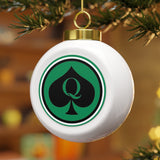 Queen Of Spades Black Green Festive Christmas Ball Ornament With Ribbon