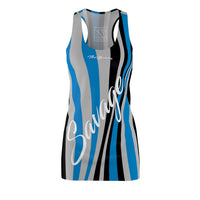 ThatXpression Fashion Blue Gray Teal Enlarged Savage Print Racerback Dress