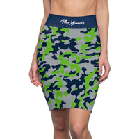 ThatXpression Fashion Green Navy Camouflaged Women's Pencil Skirt 1YZF2