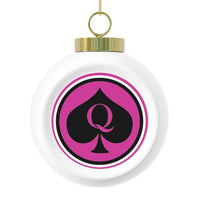Queen Of Spades Black Pink Festive Christmas Ball Ornament With Ribbon