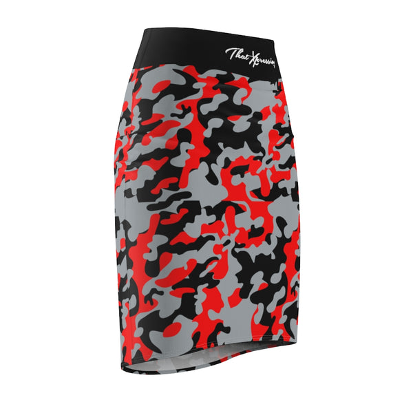 ThatXpression Fashion Red Black Camouflaged Women's Pencil Skirt 7X41K