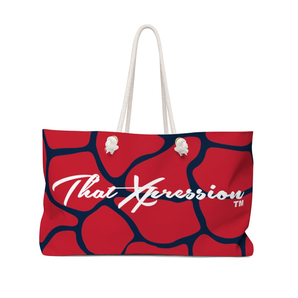 ThatXpression Fashion Stylish Red Navy Cobble Pattern Weekender Bag R27KB