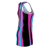 ThatXpression Fashion Purple Teal Black Enlarged Miami Striped Racerback Dress