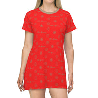 ThatXpression Fashion's Elegance Collection Red and Tan T-Shirt Dress
