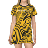 ThatXpression Fashion Black Yellow Swirl T-Shirt Dress P98J